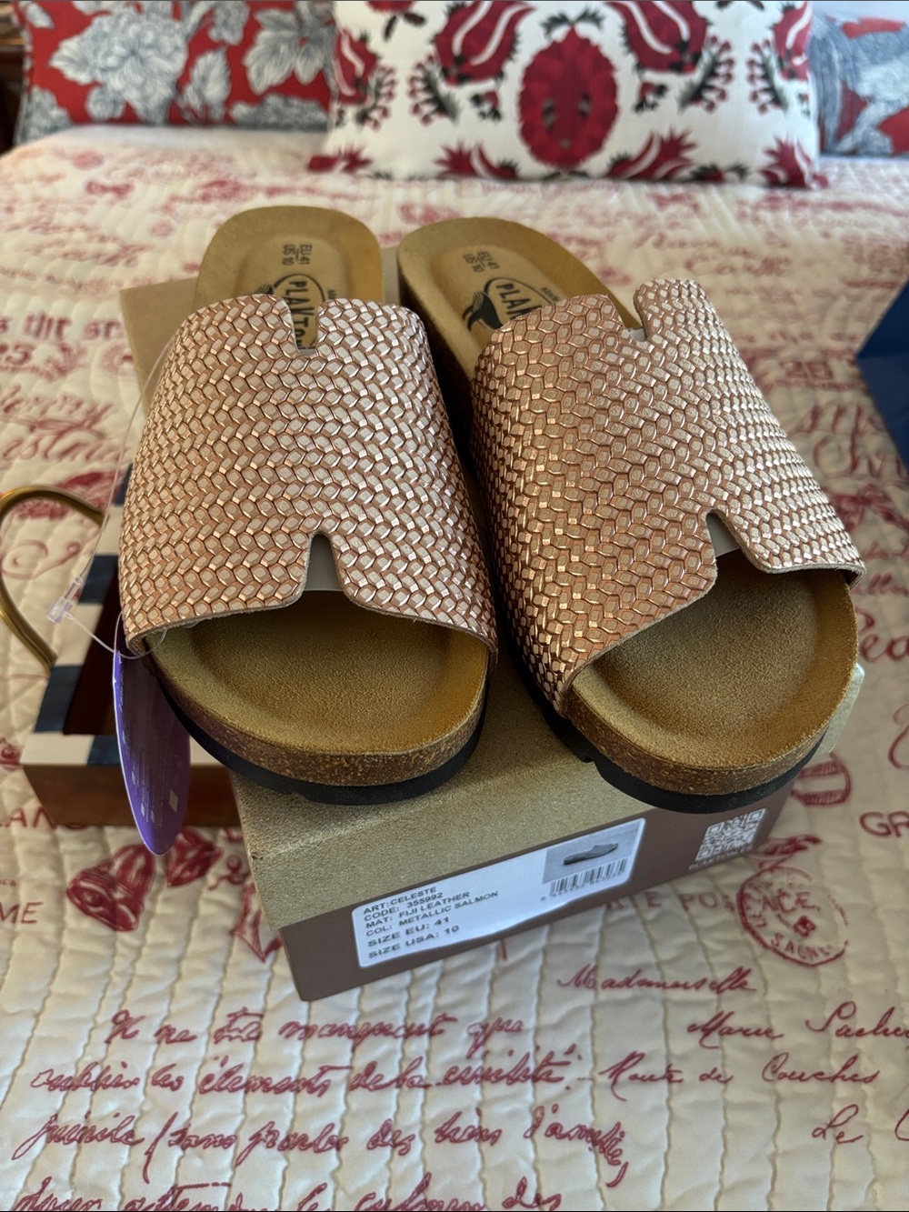 PLAKTON Leather Slide Mules in Metallic Salmon/Rose Gold SZ 10 EU 41